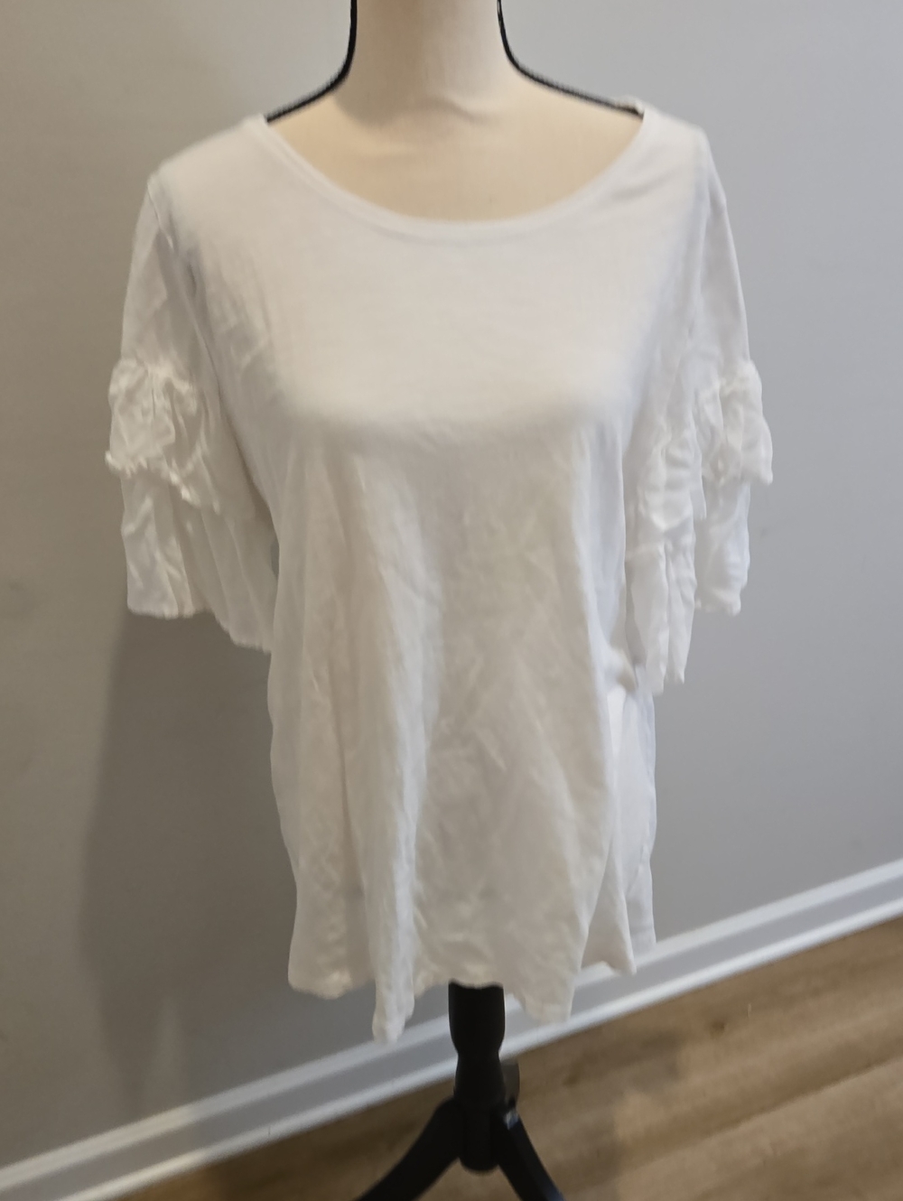 mittoshop White Ruffle Sleeve Scoop Neck Tee